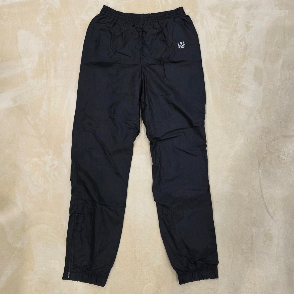 Vtg 1992 USA Olympic Windpants JCPenney Black Lined Joggers Ankle Zip Size S